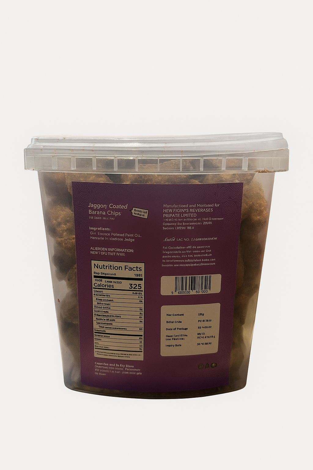 Container of Jaggery Coated Banana Chips with product details