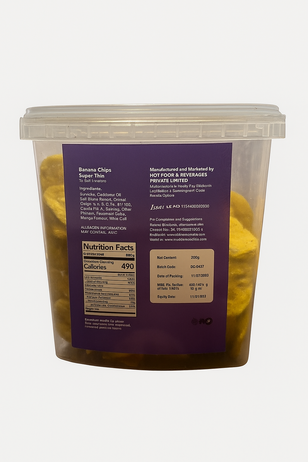 Container of Pudina banana chips Back showing product details